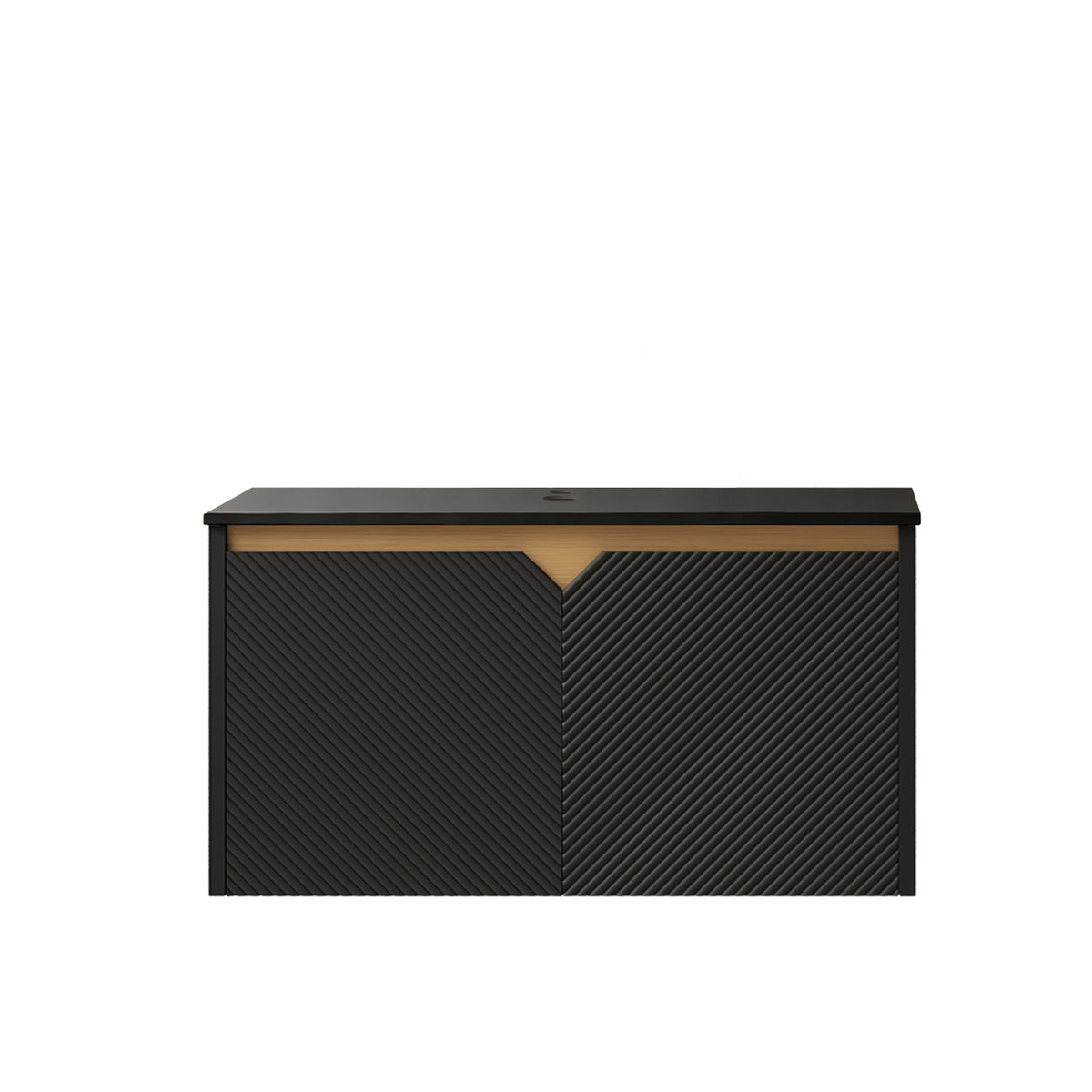 RUBEN 30" Wall-Mounted Black Plywood Cabinet and Black Sintered Stone Countertop, NO Basin, NO Faucet and Sink Cover