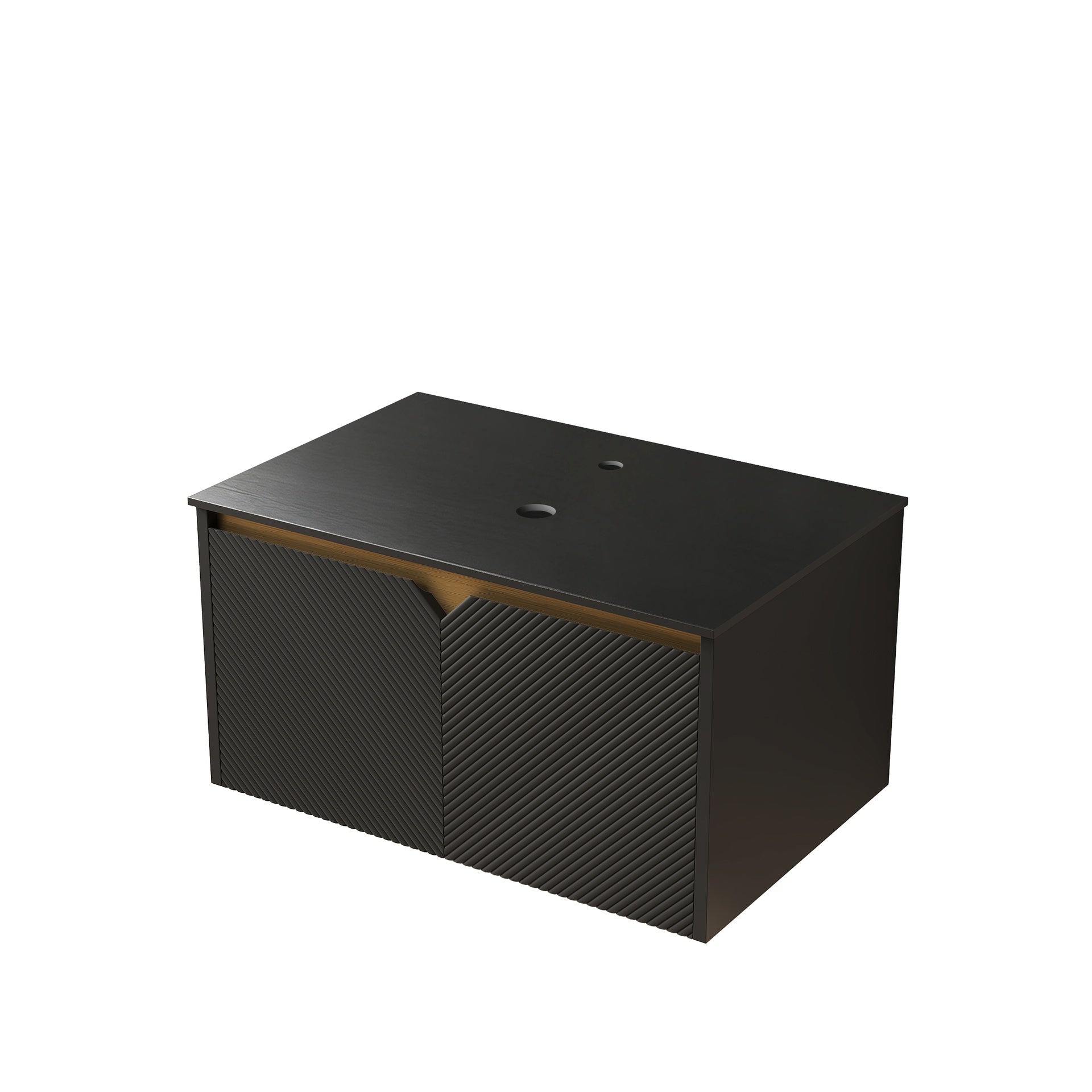 RUBEN 30" Wall-Mounted Black Plywood Cabinet and Black Sintered Stone Countertop, NO Basin, NO Faucet and Sink Cover