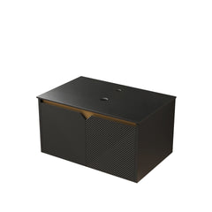 RUBEN 30" Wall-Mounted Black Plywood Cabinet and Black Sintered Stone Countertop, NO Basin, NO Faucet and Sink Cover