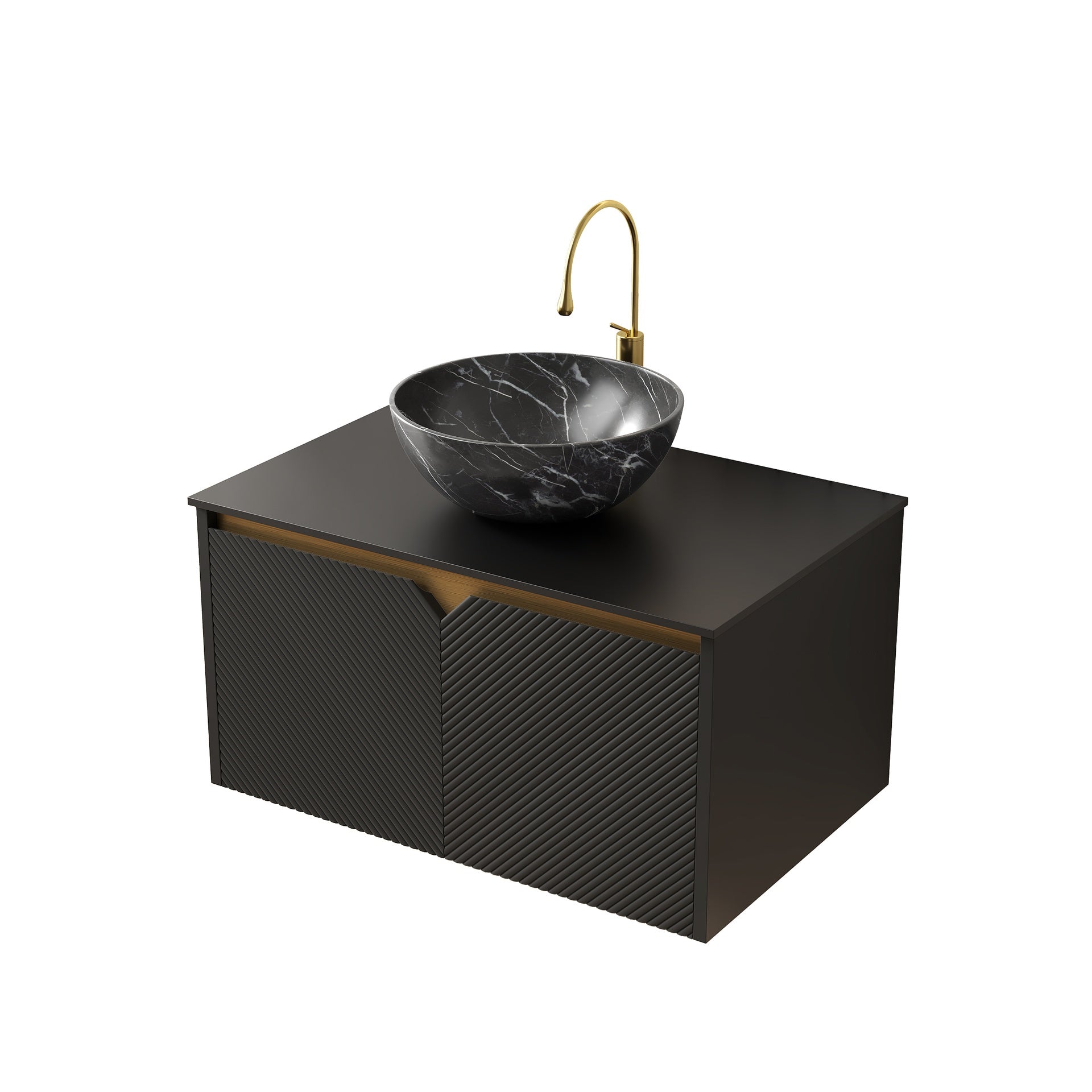 RUBEN 30" Wall-Mounted Black Plywood Cabinet and Black Sintered Stone Countertop, NO Basin, NO Faucet and Sink Cover