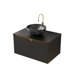 RUBEN 30" Wall-Mounted Black Plywood Cabinet and Black Sintered Stone Countertop, NO Basin, NO Faucet and Sink Cover