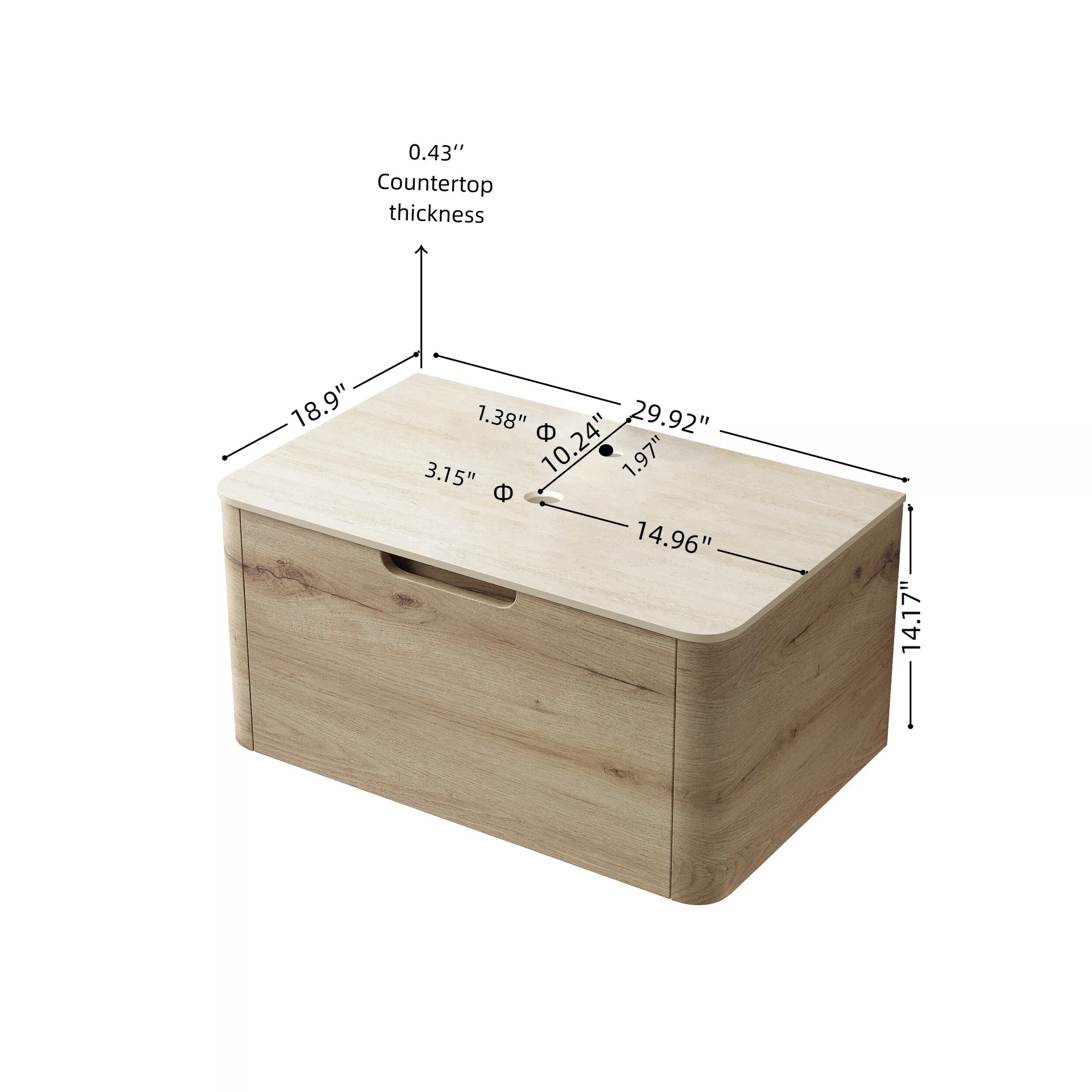 30'' XAI Roma Travertine-Pattern Sintered Stone Top and 7070 White Oak Woodgrain Cabinet with One Drawer, NO Basin, NO Faucet and Sink Cover