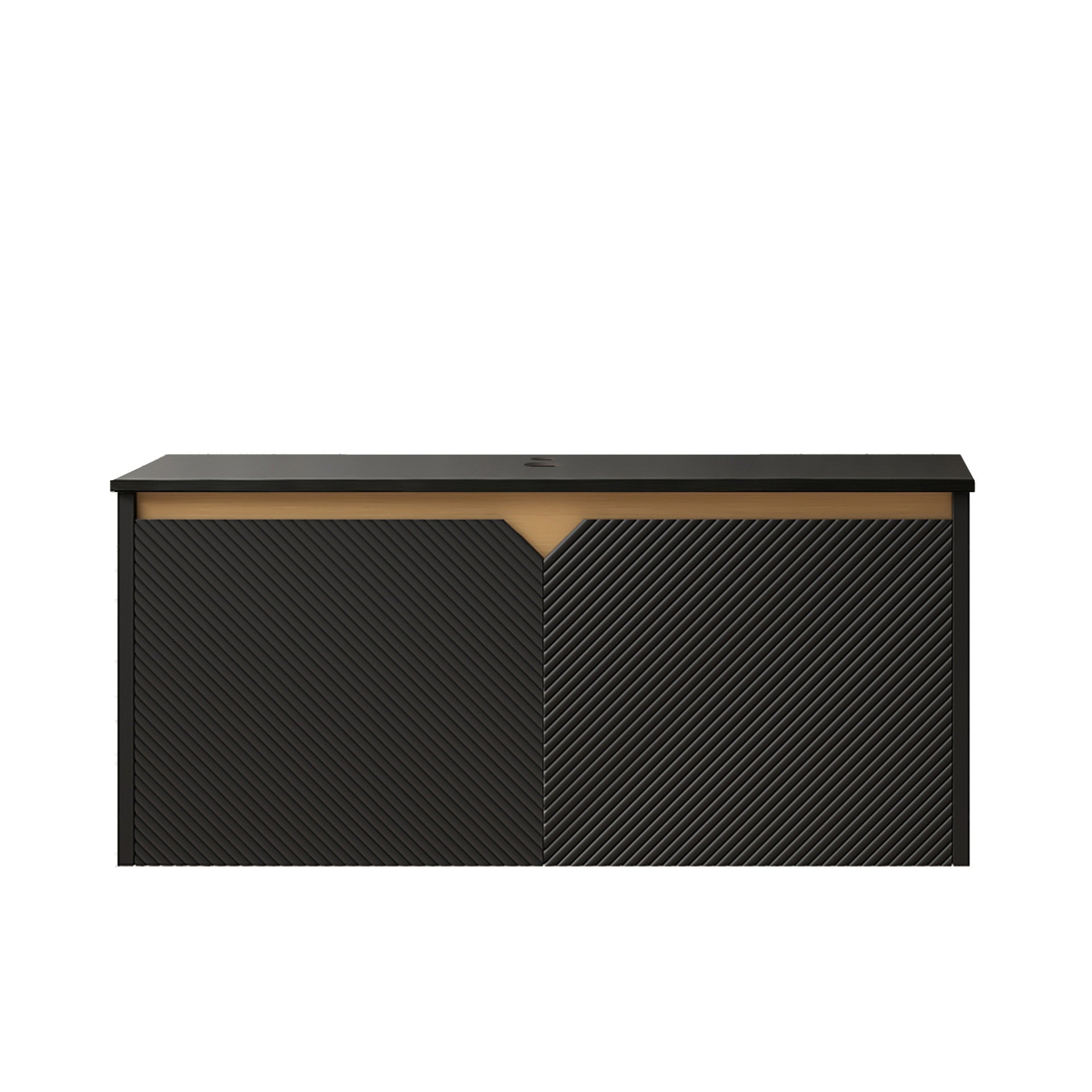 RUBEN 36" Wall-Mounted Black Plywood Cabinet and Black Sintered Stone Countertop, NO Basin, NO Faucet and Sink Cover