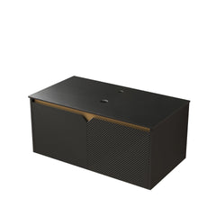 RUBEN 36" Wall-Mounted Black Plywood Cabinet and Black Sintered Stone Countertop, NO Basin, NO Faucet and Sink Cover