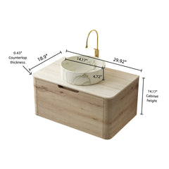 XAI 30" Bathroom Vanity&Sink, Floating Plywood Storage Cabinet with Drawer, Ceramic Basin with Stone Pattern& Travertine-Pattern Sintered Stone Top, Pre-assembled, White Oak Woodgrain Color (New SKU)