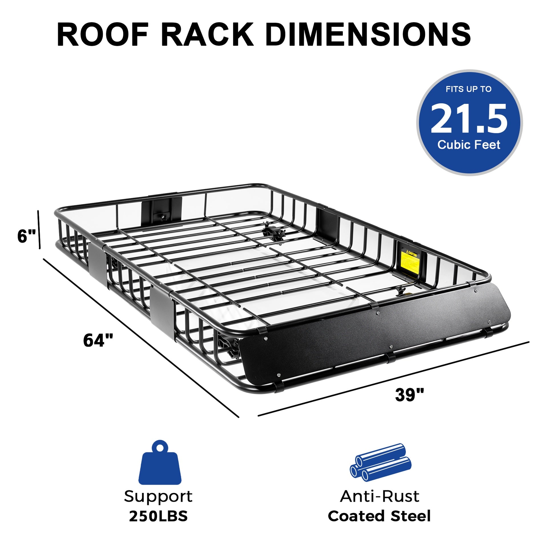 Roof Rack Basket With Net,Rooftop Steel Roof Rack,Cargo Carrier with 250 Lbs Capacity,Extension Black Car Top Luggage Holder 64"x 39" Universal for SUV/ Wagon / Seden