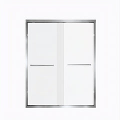 50-54 " x 72" Tempered Glass with Explosion Proof Film, Aluminum Frame Double Sliding Shower Door, "1/4 (6 mm), Stainless Steel handle,Brushed Nickel