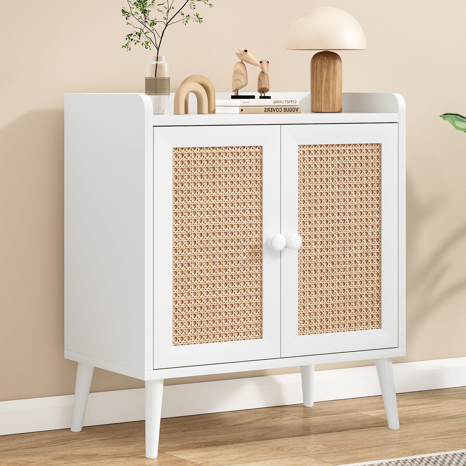 Sideboard Buffet Cabinet with Storage, Bar Liquor Cabinet with Rattan Decorated Doors, Credenza Console Tablefor Dining Room, Living Room,Hallway