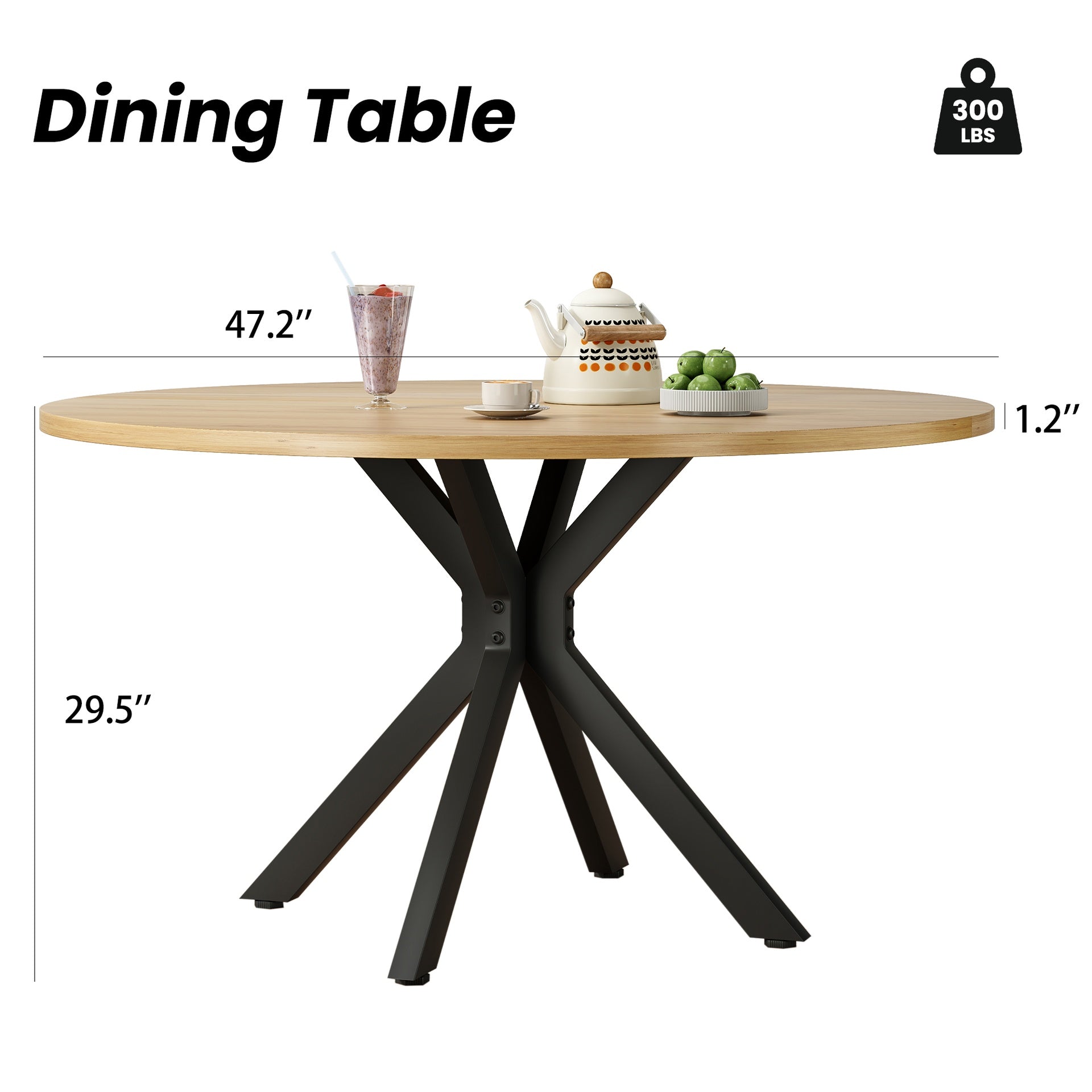 47 Inch Round Dining Table for 4-6 People, Mid Century Modern Kitchen Table with Sturdy Base, Wood Dining Table for Kitchen Dining Room (Natural)