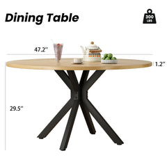 47 Inch Round Dining Table for 4-6 People, Mid Century Modern Kitchen Table with Sturdy Base, Wood Dining Table for Kitchen Dining Room (Natural)