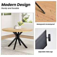 47 Inch Round Dining Table for 4-6 People, Mid Century Modern Kitchen Table with Sturdy Base, Wood Dining Table for Kitchen Dining Room (Natural)