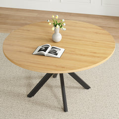 47 Inch Round Dining Table for 4-6 People, Mid Century Modern Kitchen Table with Sturdy Base, Wood Dining Table for Kitchen Dining Room (Natural)