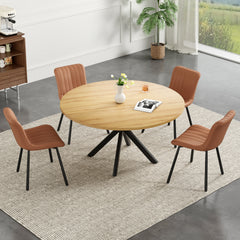 47 Inch Round Dining Table for 4-6 People, Mid Century Modern Kitchen Table with Sturdy Base, Wood Dining Table for Kitchen Dining Room (Natural)