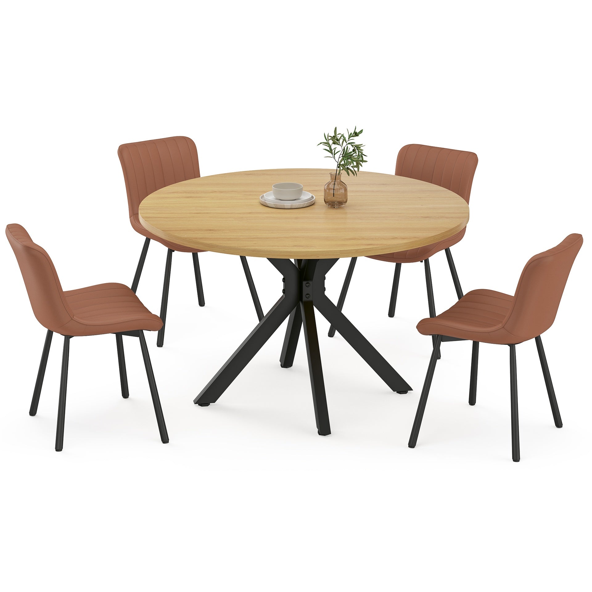 47 Inch Round Dining Table for 4-6 People, Mid Century Modern Kitchen Table with Sturdy Base, Wood Dining Table for Kitchen Dining Room (Natural)