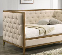 Transitional Style 1pc Twin Size Daybed Diamond Tufting Wood Trim Mattress Ready Natural Oak Finish Primary Living Room