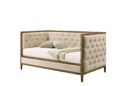 Transitional Style 1pc Twin Size Daybed Diamond Tufting Wood Trim Mattress Ready Natural Oak Finish Primary Living Room