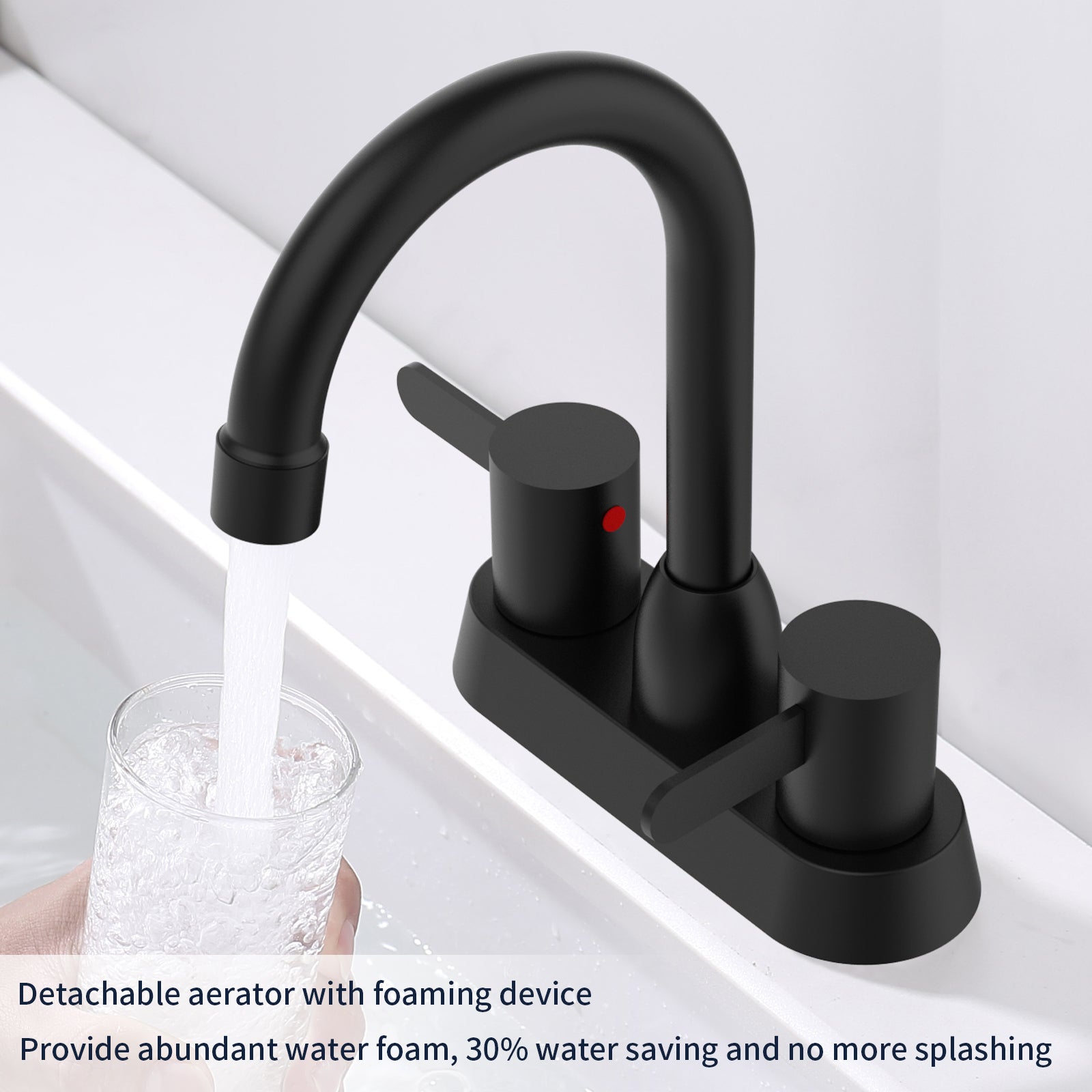 2 Handles Bathroom Sink Faucet, Matte Black Centerset RV Bathroom Faucets for 3 Hole