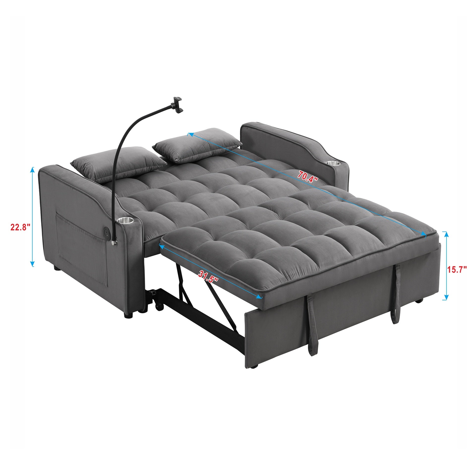 Modern Velvet Loveseat Futon Sofa Couch w/Pullout Bed,Small Love Seat Lounge Sofa with adjustable Reclining Backrest,Toss Pillows, Pockets,Furniture for Living Room,3 in 1 Convertible Sleeper Sofa Bed