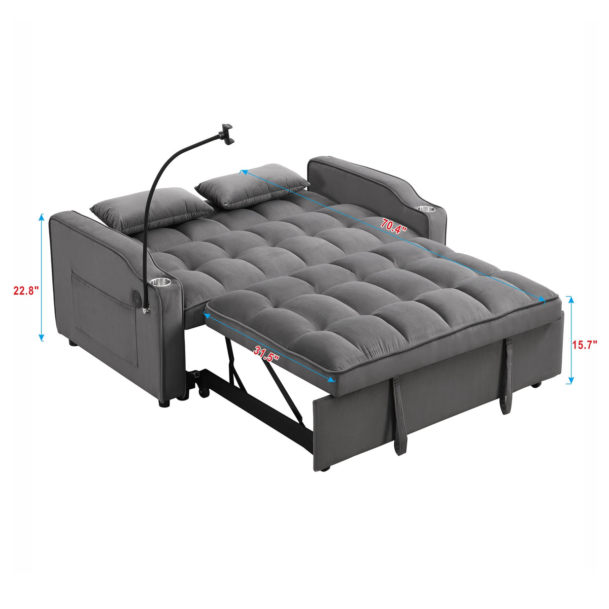 Modern Velvet Loveseat Futon Sofa Couch w/Pullout Bed,Small Love Seat Lounge Sofa with adjustable Reclining Backrest,Toss Pillows, Pockets,Furniture for Living Room,3 in 1 Convertible Sleeper Sofa Bed