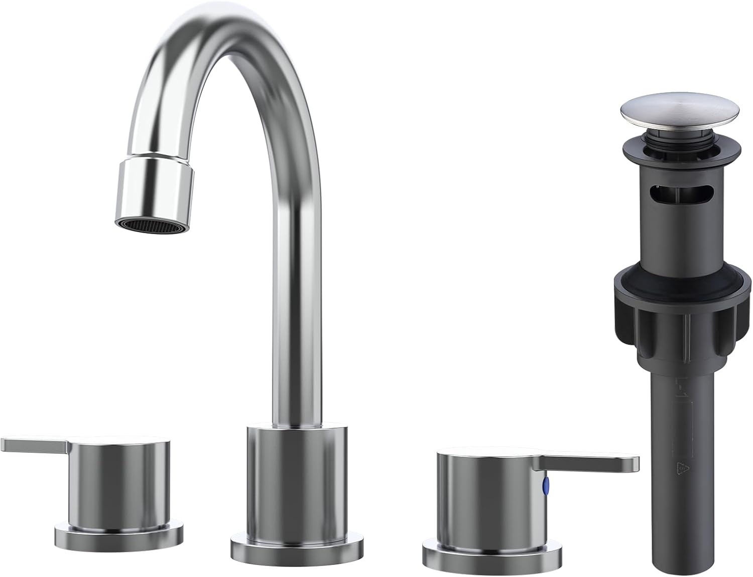 Widespread Bathroom Sink Faucet Chrome 2 Handle 8 inch Lavatory Faucet 3 Hole 360° Swivel Spout Vanity Sink Basin Faucets with Pop Up Drain Assembly