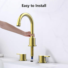 Widespread Bathroom Sink Faucet Brushed Gold 2 Handle 8 inch Lavatory Faucet 3 Hole 360° Swivel Spout Vanity Sink Basin Faucets with Pop Up Drain Assembly