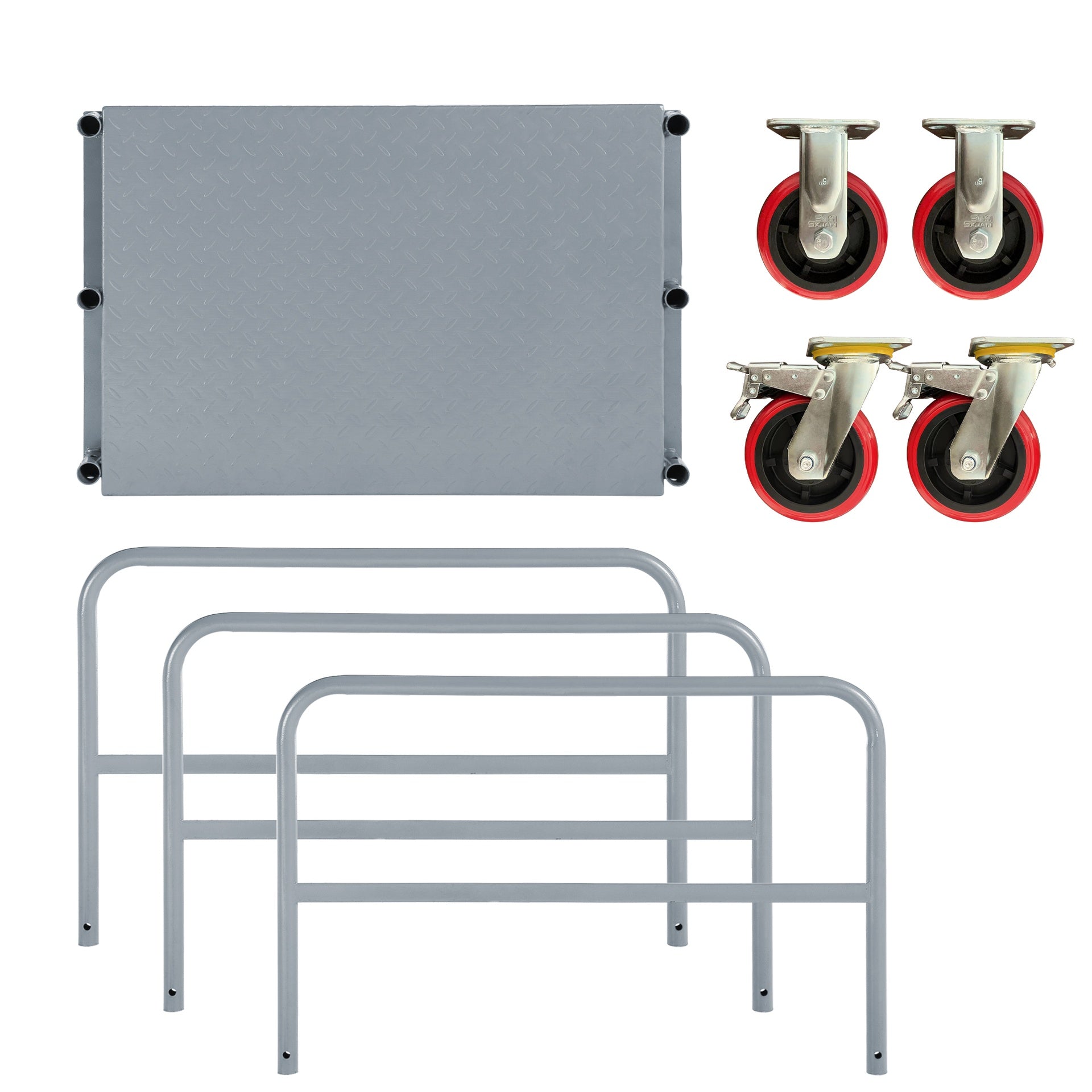 Steel Panel Truck, Heavy Duty Drywall Cart Lumber Cart Platform Truck Flat Cart, 2000lbs, 6" Swivel Brake Casters, with 3 Side Handrails (36" x 24")