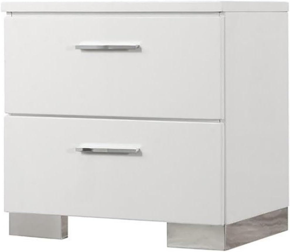 Contemporary High Gloss White Finish Nightstand 1pc Wooden Two Storage Drawers Bedroom Furniture