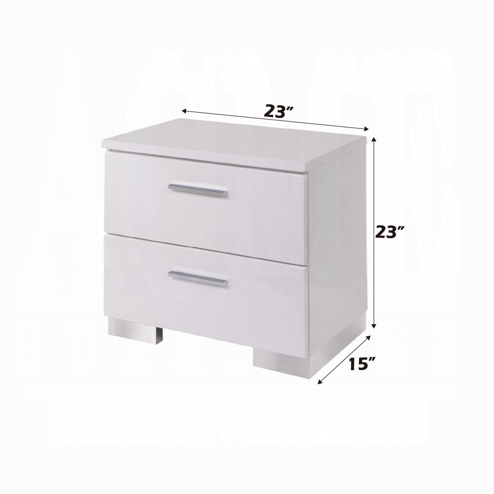 Contemporary High Gloss White Finish Nightstand 1pc Wooden Two Storage Drawers Bedroom Furniture