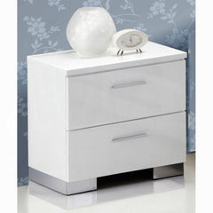 Contemporary High Gloss White Finish Nightstand 1pc Wooden Two Storage Drawers Bedroom Furniture