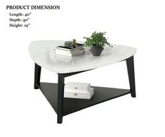Contemporary Style Triangle Coffee Table Bottom Storage Space Marble Top White And Black Finish Primary Living Room