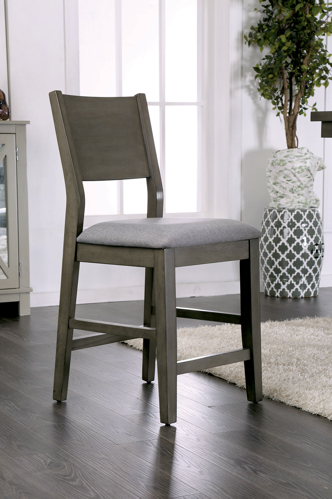 Dining Room 7pc Counter Height Dining Set Gray Counter Height Table 6x Chairs Padded Fabric Cushion