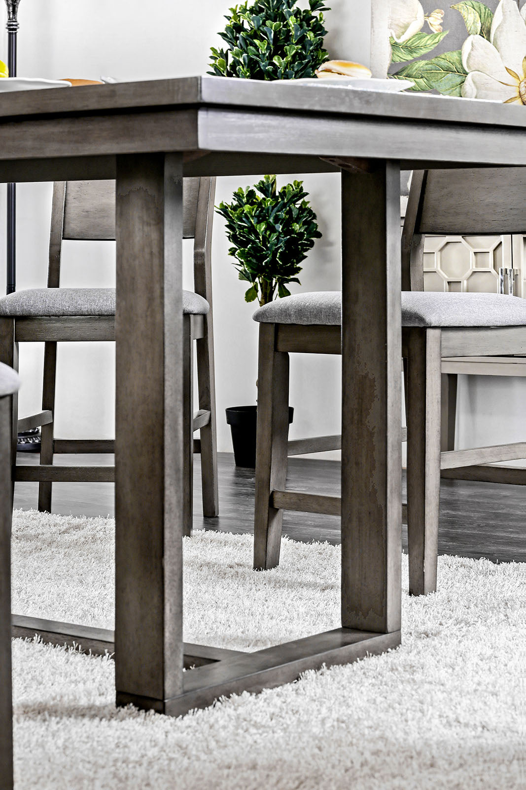 Dining Room 7pc Counter Height Dining Set Gray Counter Height Table 6x Chairs Padded Fabric Cushion