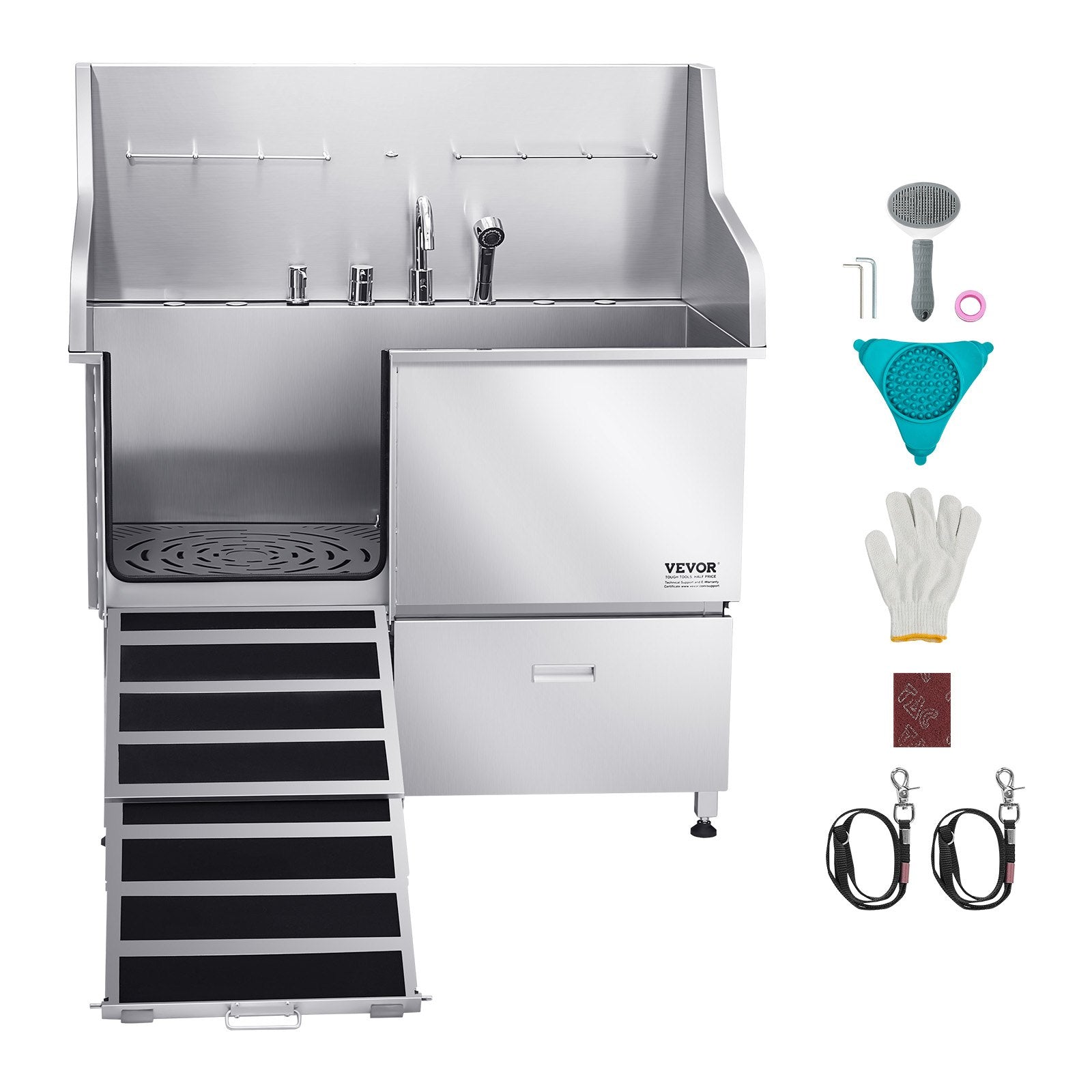 50 Inch Dog Grooming Bath Tub Stainless Steel w Ramp Faucet Left Door