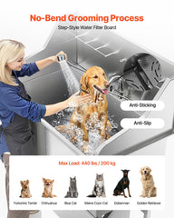 50 Inch Dog Grooming Bath Tub Stainless Steel w Ramp Faucet Left Door