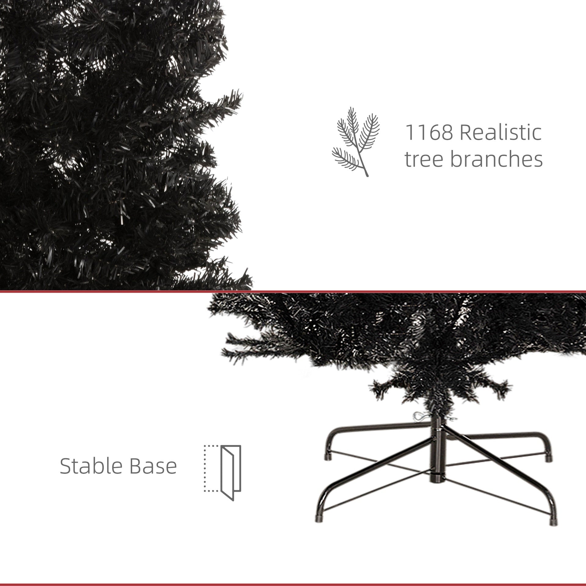 HOMCOM 8ft Pencil Christmas Tree, Unlit Artificial Christmas Tree Slim Douglas Fir Xmas Tree with Realistic Branches, Halloween Tree with 1168 Tips, Black
