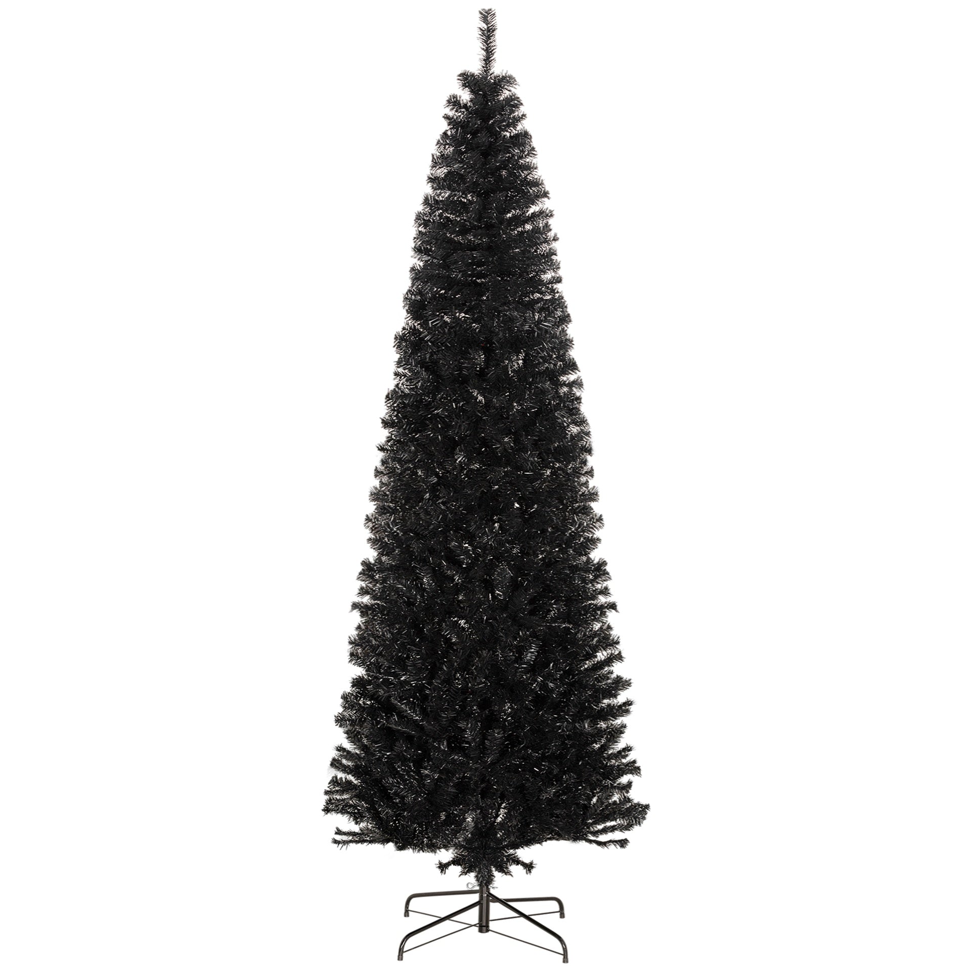 HOMCOM 8ft Pencil Christmas Tree, Unlit Artificial Christmas Tree Slim Douglas Fir Xmas Tree with Realistic Branches, Halloween Tree with 1168 Tips, Black