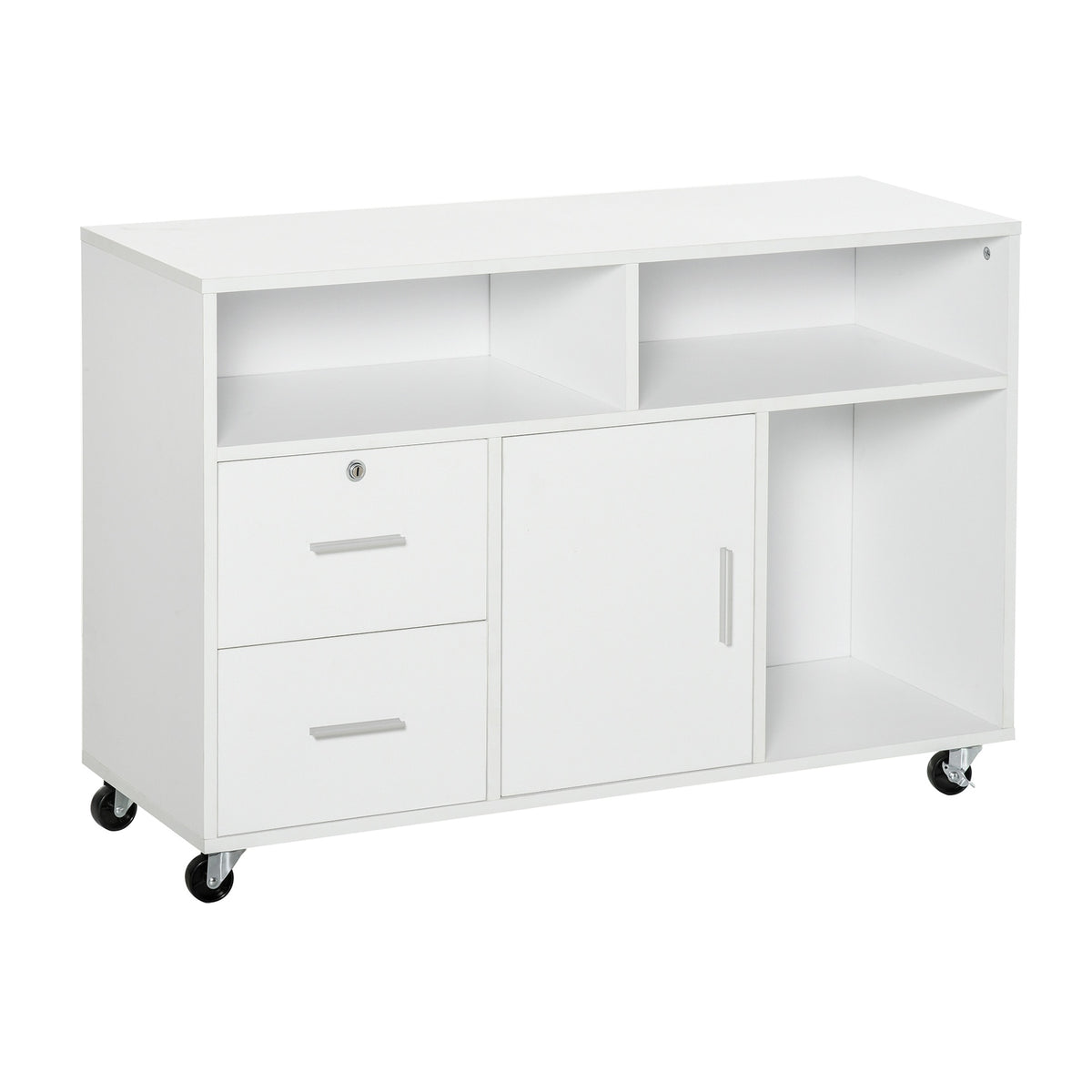 HOMCOM Printer Stand Home Office Mobile Cabinet Organizer Desktop with Caster Wheels, 2 Locking Breaks and Drawer, White