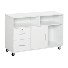 HOMCOM Printer Stand Home Office Mobile Cabinet Organizer Desktop with Caster Wheels, 2 Locking Breaks and Drawer, White
