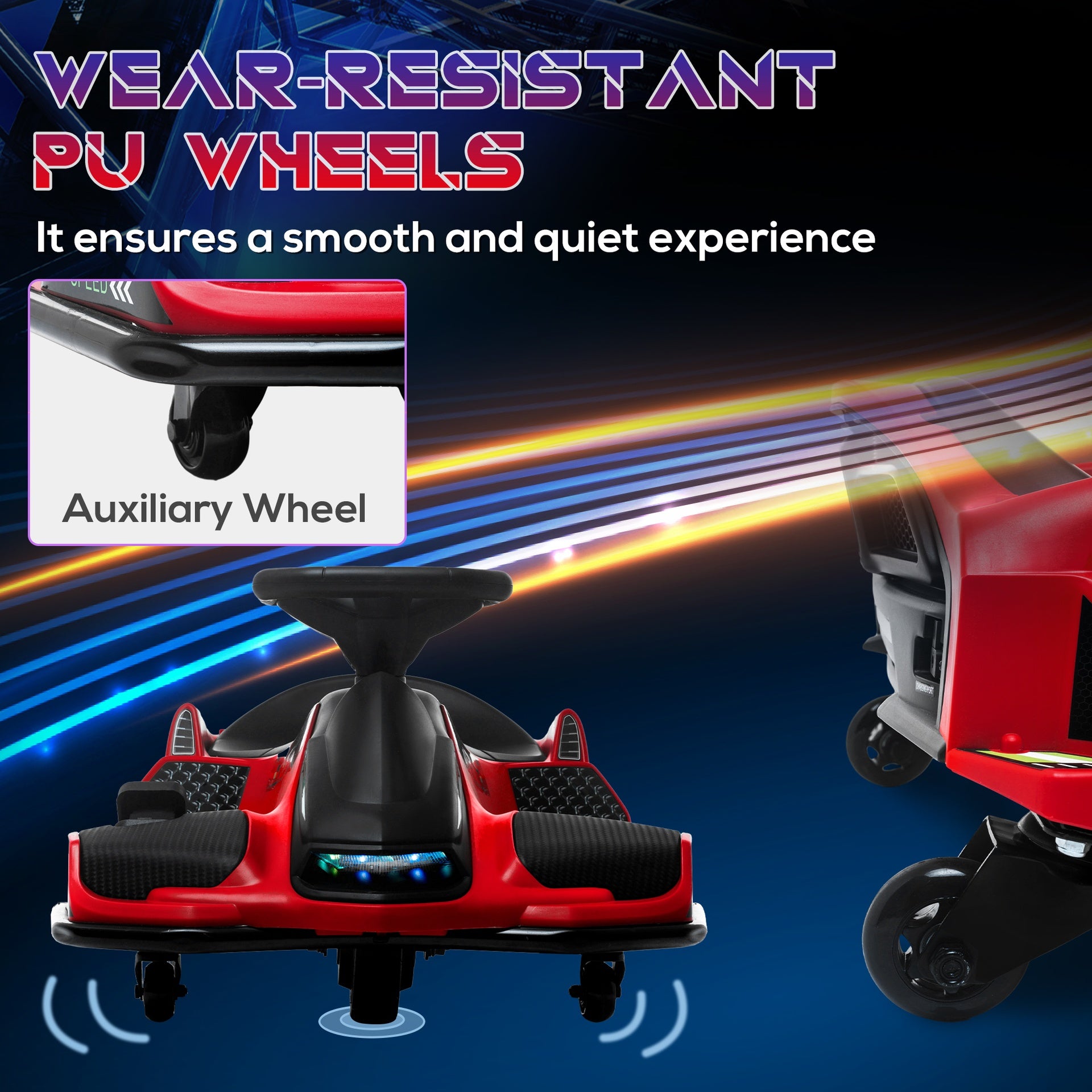 Aosom 12V Electric Go Kart, 5 MPH Drifting Car, Battery Powered Ride on Toy Outdoor with Slow Start, Music, Colorful Lights, for 8-12 Years Old, Red