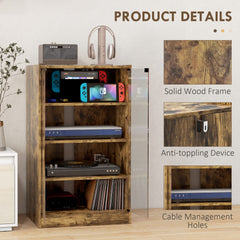HOMCOM Media Cabinet, 4-Tier Stereo Cabinet, Modern Audio Video Media Stand with Adjustable Shelves, Tempered Glass Doors, and Cable Management, Rustic Brown