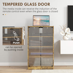 HOMCOM Media Cabinet, 4-Tier Stereo Cabinet, Modern Audio Video Media Stand with Adjustable Shelves, Tempered Glass Doors, and Cable Management, Rustic Brown