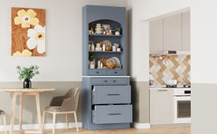 [Assembly Video Provided] TOPMAX Modern 83.7inch High Kitchen Pantry, Freestanding Tall Kitchen Hutch with Faux Marble Top, Display Cupboard Cabinet with 5 Storage Drawers and Adjustable Shelf, Gray