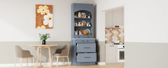 [Assembly Video Provided] TOPMAX Modern 83.7inch High Kitchen Pantry, Freestanding Tall Kitchen Hutch with Faux Marble Top, Display Cupboard Cabinet with 5 Storage Drawers and Adjustable Shelf, Gray