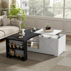 U-Can Farmhouse  Lift Top Coffee Table With Barn Doors, Wood Rectangle Center Table With Large Hidden Storage Space And Open Cabinet, For Living Room, Bedroom, Home Office