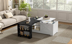 U-Can Farmhouse  Lift Top Coffee Table With Barn Doors, Wood Rectangle Center Table With Large Hidden Storage Space And Open Cabinet, For Living Room, Bedroom, Home Office