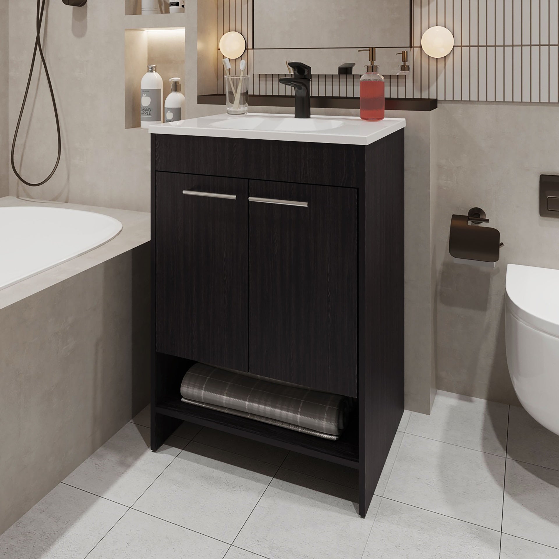 Shell Bathroom Vanity  with  2 Doors and Open Storage, Wengue