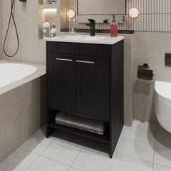 Shell Bathroom Vanity  with  2 Doors and Open Storage, Wengue