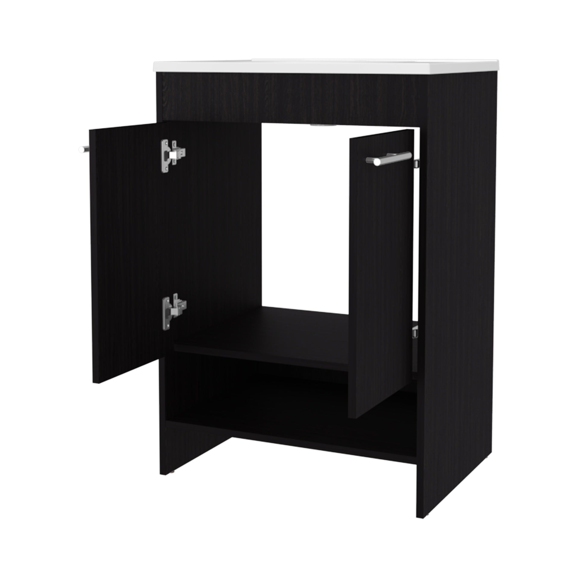 Shell Bathroom Vanity  with  2 Doors and Open Storage, Wengue