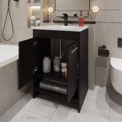 Shell Bathroom Vanity  with  2 Doors and Open Storage, Wengue