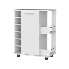 Newport Bar Cart with Casters, 6-Built In Rack and 2 Open Shelves